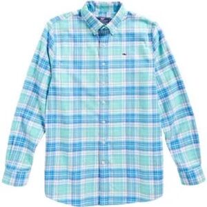 Vineyard Vines Blue & Teal Button-Down Whale Shirt Boys Size 6